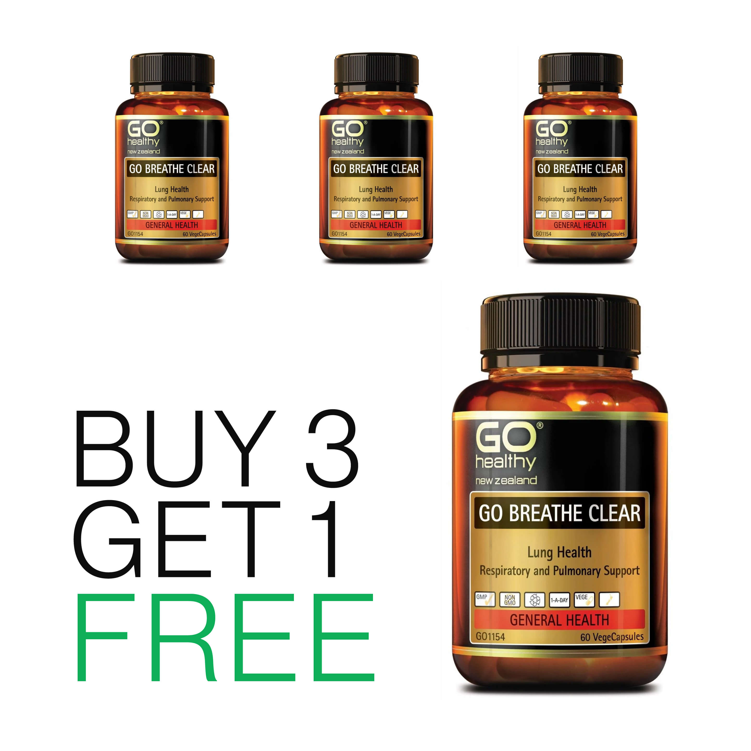 Buy 3 Get 1 Free - Go Healthy Breathe Clear 60 vege capsules