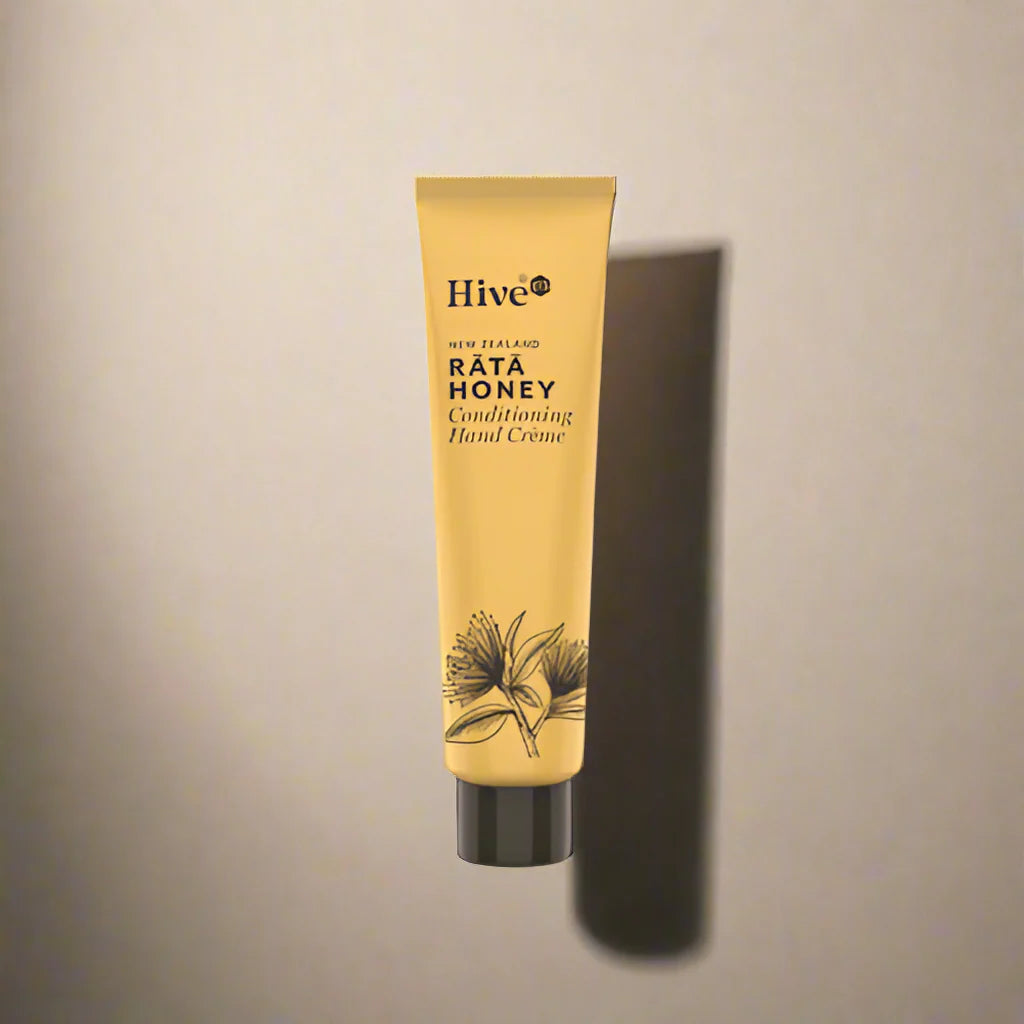 Tube of Hive Rata Honey Conditioning Hand Creme on a beige background