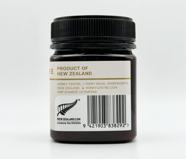 Jar of Honey Centre honey labeled 'Product of New Zealand' on a white background