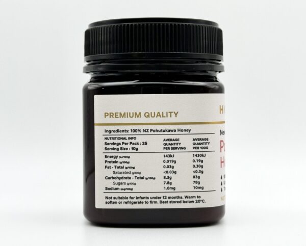 Jar of honey with a label on a white background