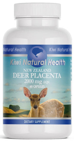 Kiwi Natural Health New Zealand Deer Placenta supplement bottle on a white background