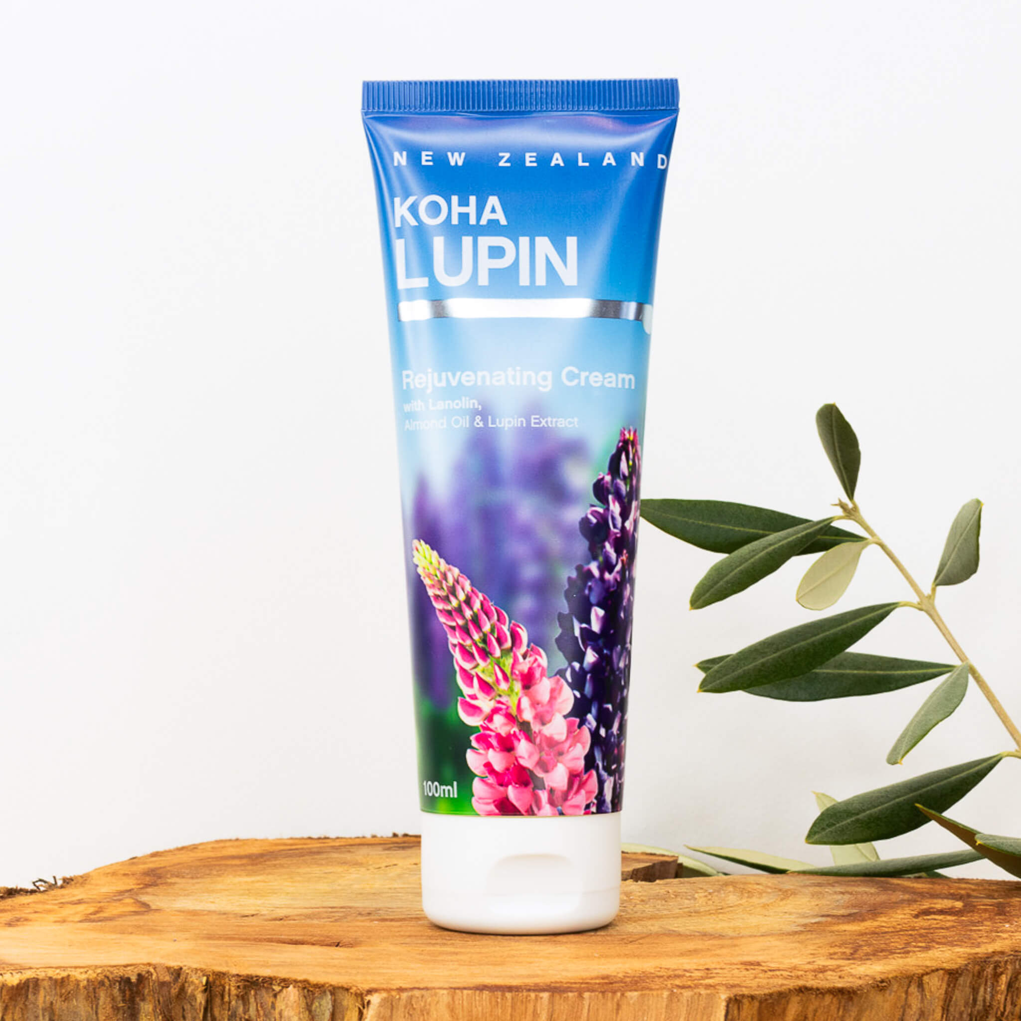 Koha Lupin Rejuvenating Cream 100ml tube on the wooden surface