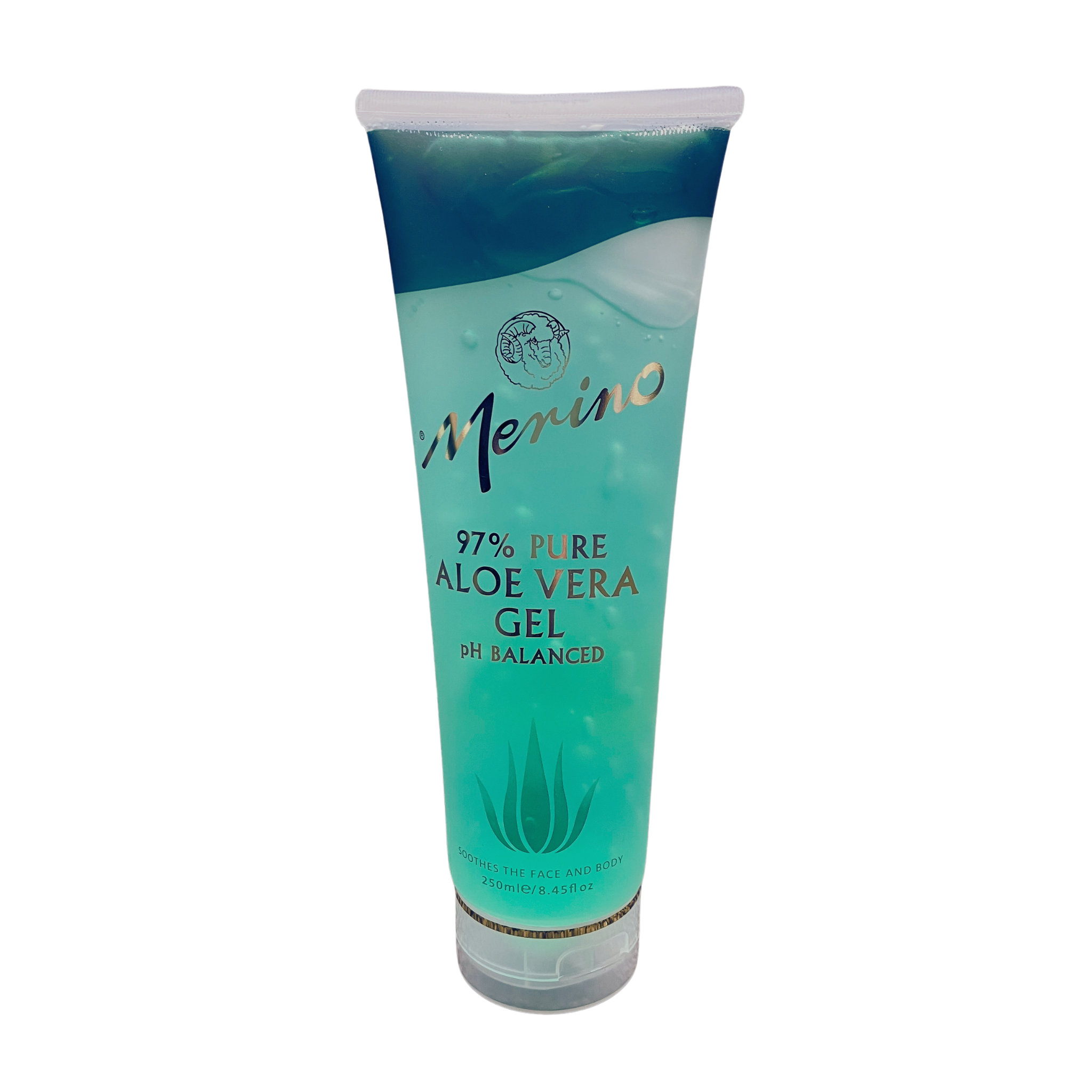 Tube of Merino 97% Pure Aloe Vera Gel on a white background