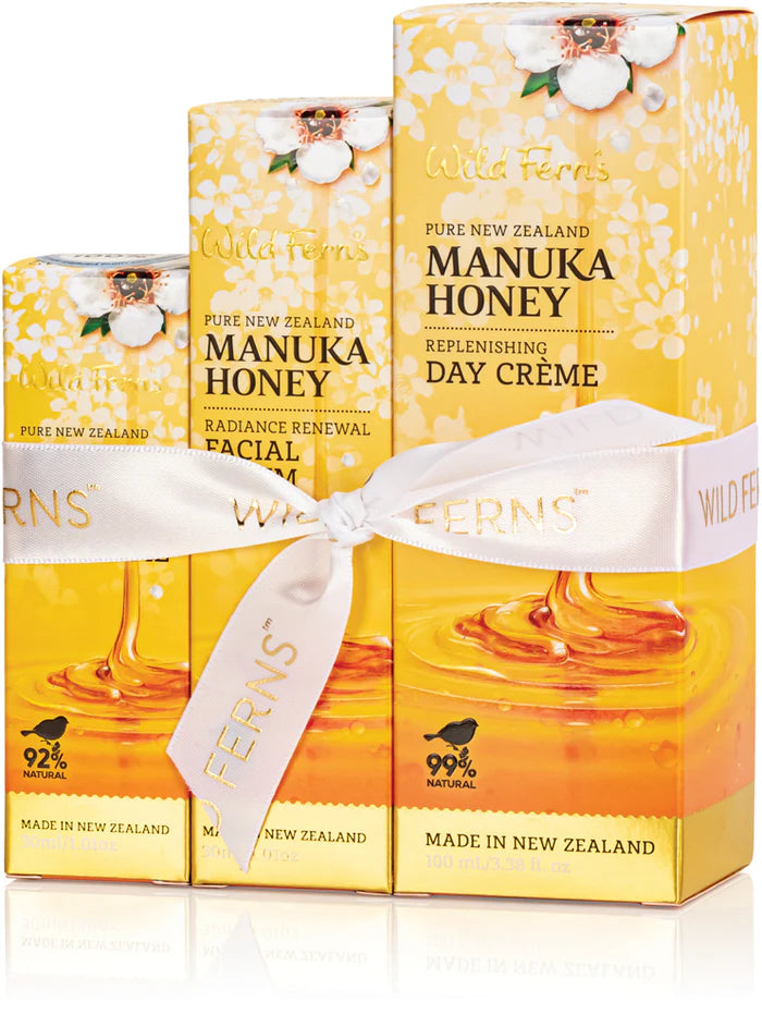 Wild Ferns Manuka Honey Gift set for three items on a white background