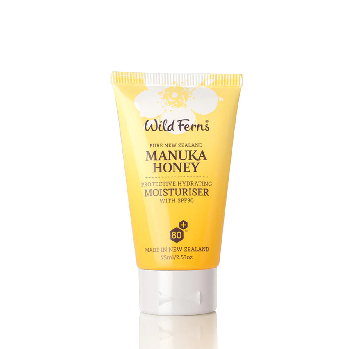 Wild Fern's Manuka Honey protective hydrating moisturiser with spf30 tube on a white background