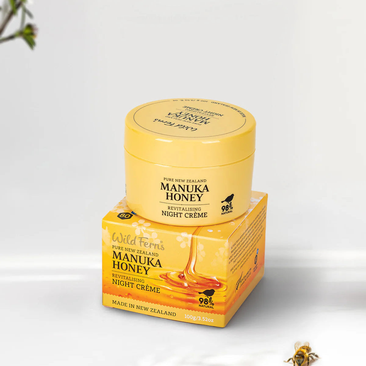 Wild ferns Manuka Honey Night Crème jar and packaging on a white background