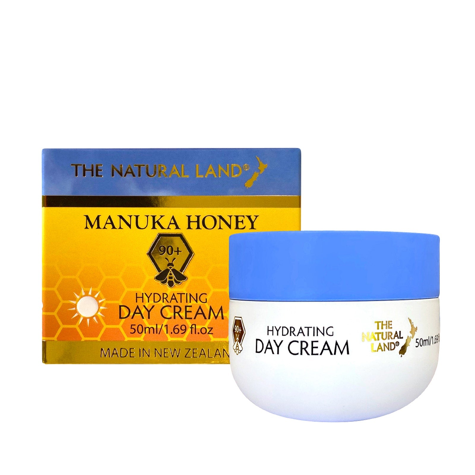 Manuka Honey hydrating day cream with packaging on a white background
