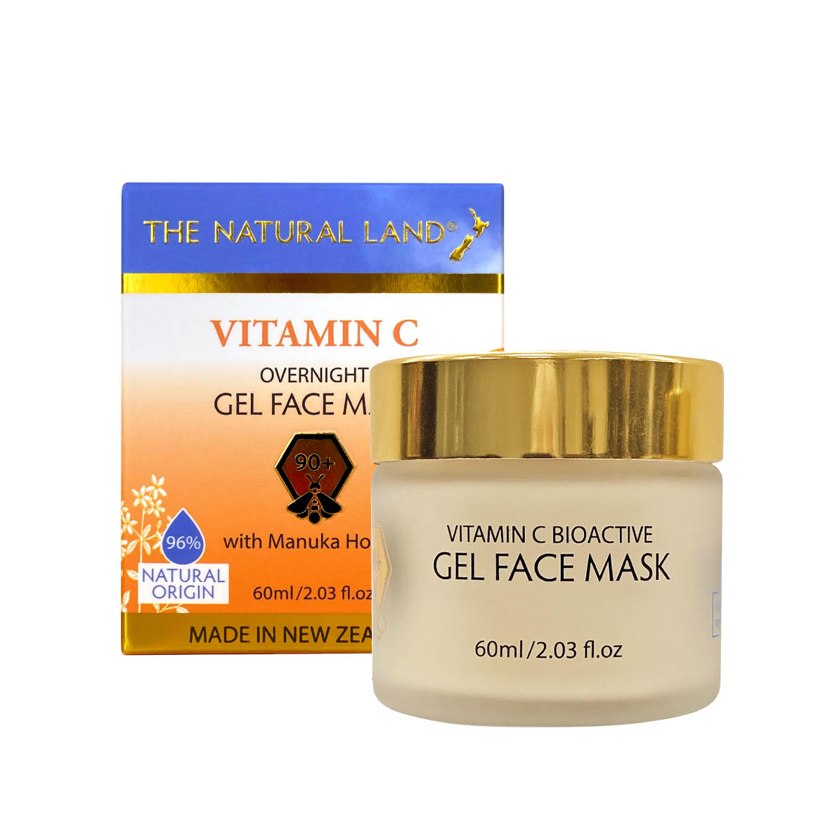 The Natural Land Vitamin C gel face mask with packaging on a white background