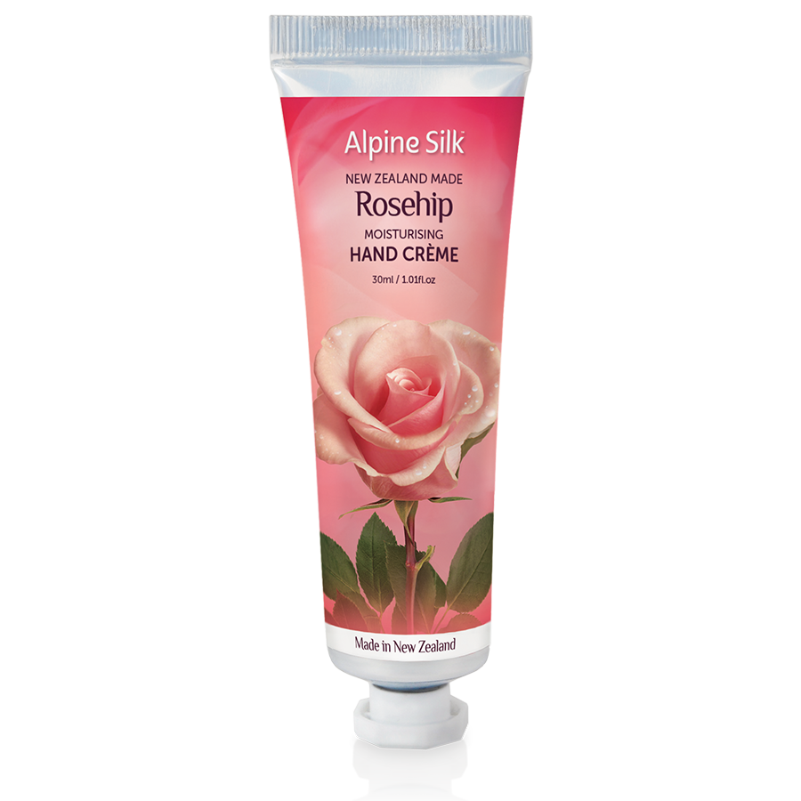 Alpine Silk Rosehip Moisturising Hand CrÇùme 30ml - Function: Hand Creme, Ingredient: Collagen, Ingredient: Rosehip, Ingredient: Rosehip Oil, Ingredient: Sweet Almond Oil, nz made, Price $7-$50, Vender: Alpine Silk, Vendor Alpine Silk - Aotea Wellness