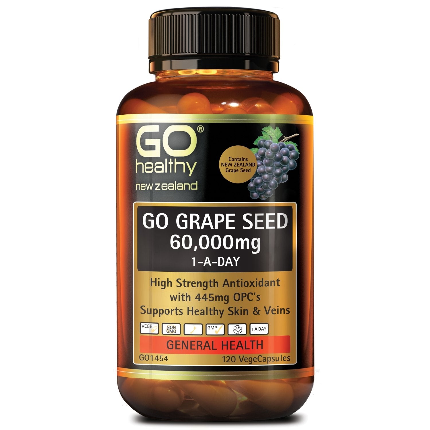 Go Healthy Grape Seed 60,000mg 120 vege capsules - beauty supplements, Ingredient: Grapeseed, nz made, Price $50-$150, Vendor Go Healthy - Aotea Wellness