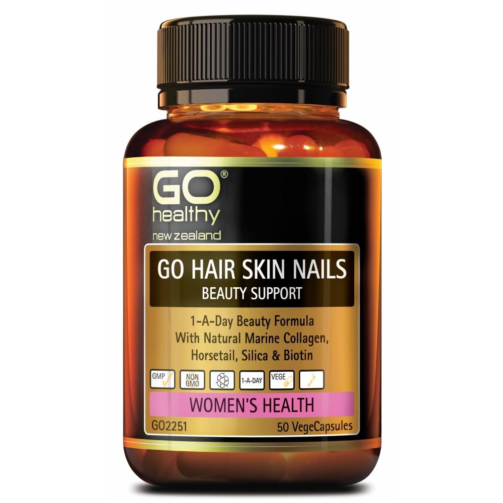 Go Hair - Skin Nails Beauty Support - 50 Vege Caps - beauty supplements, Function: Hair Tonic, Ingredient: Vitamin B, Ingredient: Vitamin C, Ingredient: Vitamin D, Ingredient: Vitamin E, nz made, Price $50-$150, Vendor Go Healthy - Aotea Wellness
