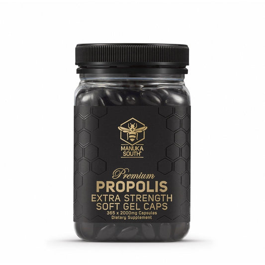 Manuka South Propolis Extra Strength 2000mg 365 softgel capsules - bees, Immune Support, Ingredient: Propolis, nz made, Price  $50-$150, Propolis, Vendor  Manuka South - Aotea Wellness