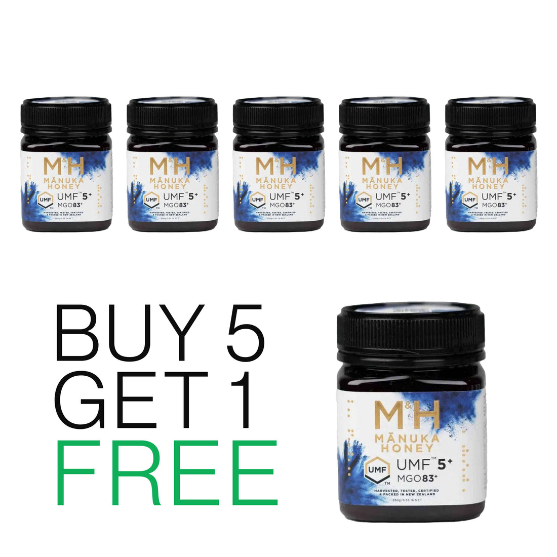 Buy 5 get 1 free - Manuka Honey UMF5+ MGO83 250g