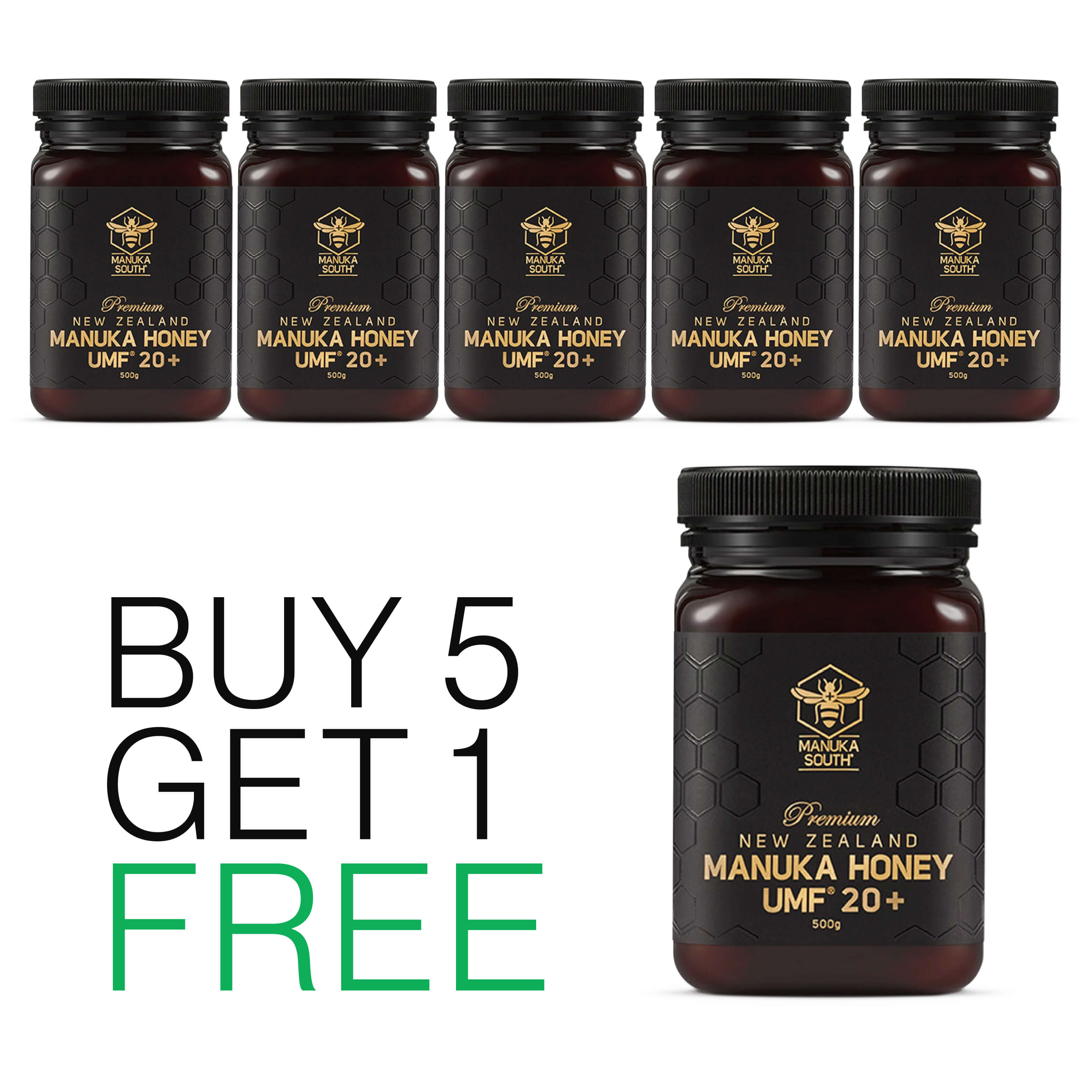 Buy 5 get 1 free - Manuka South Manuka Honey UMF20+ 500g