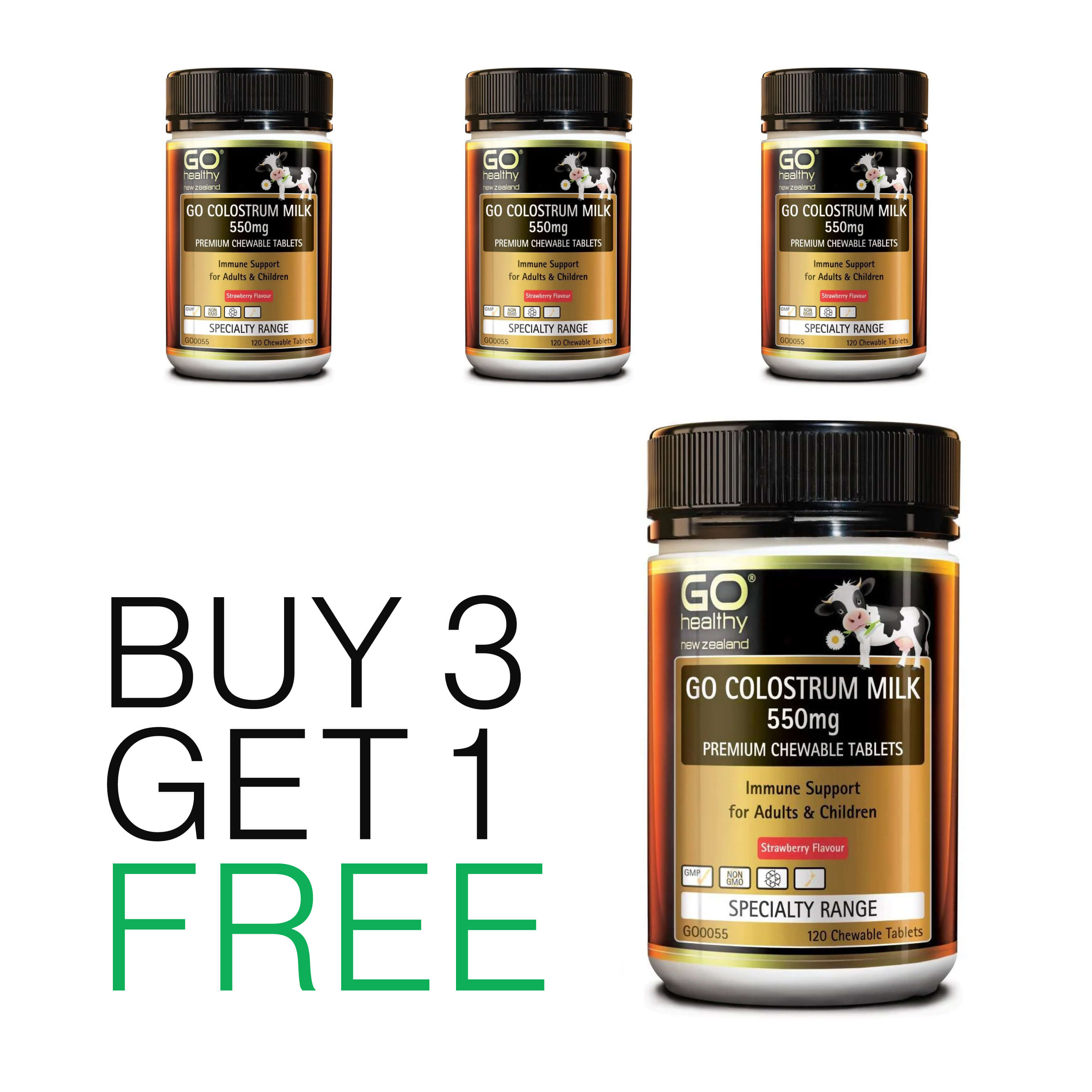 Buy 3 Get 1 Free - Go Healthy Go Colostrum Milk 550mg 120 Chewable tablets