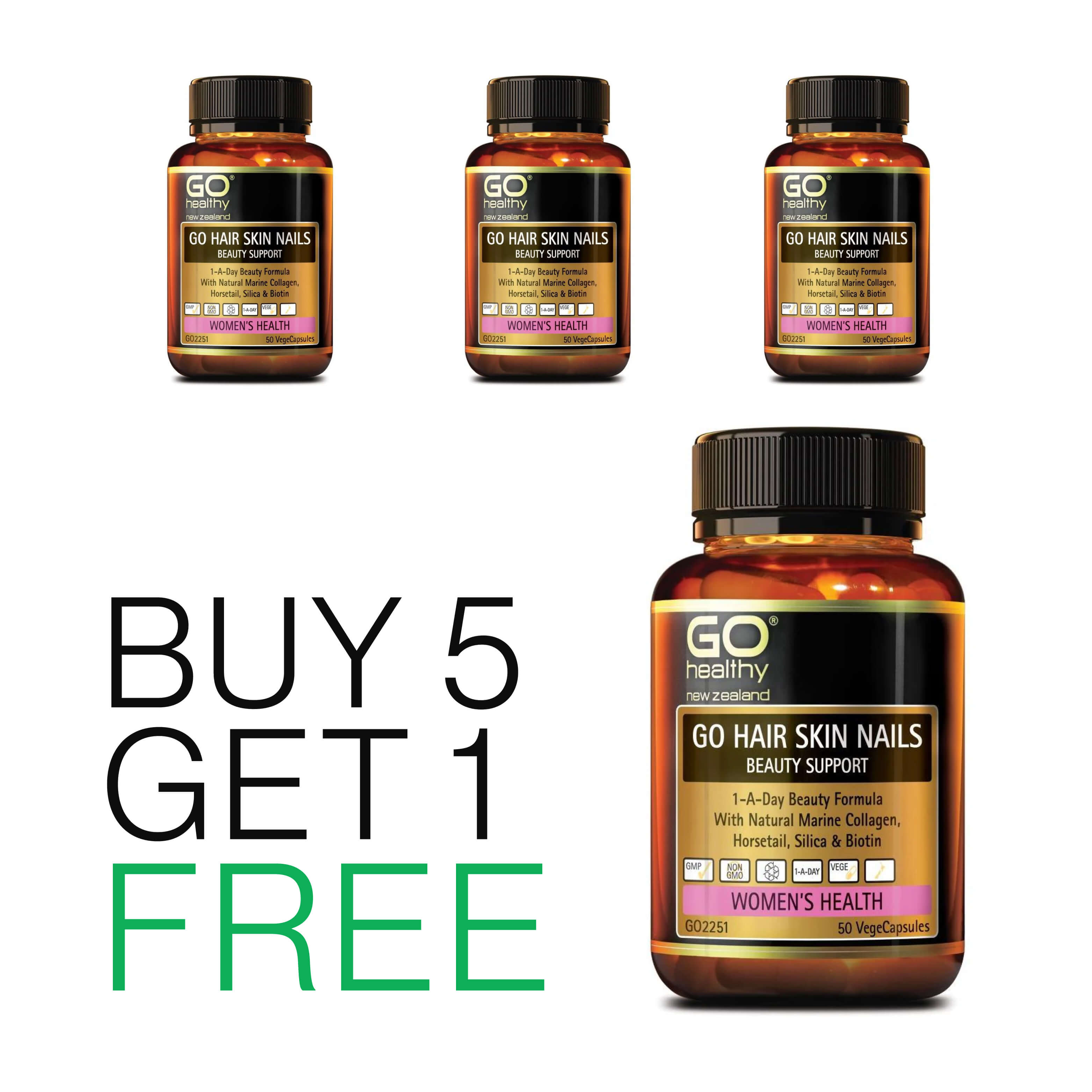 Buy 3 Get 1 Free - Go Healthy Go Hair Skin Nails Beauty Support 50 Vege Capsules
