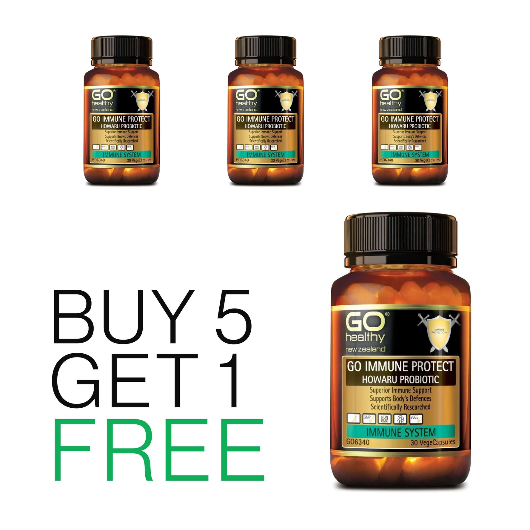 Buy 3 Get 1 Free - Go Immune Protect HOWARU Probiotic -30 Vege Capsules