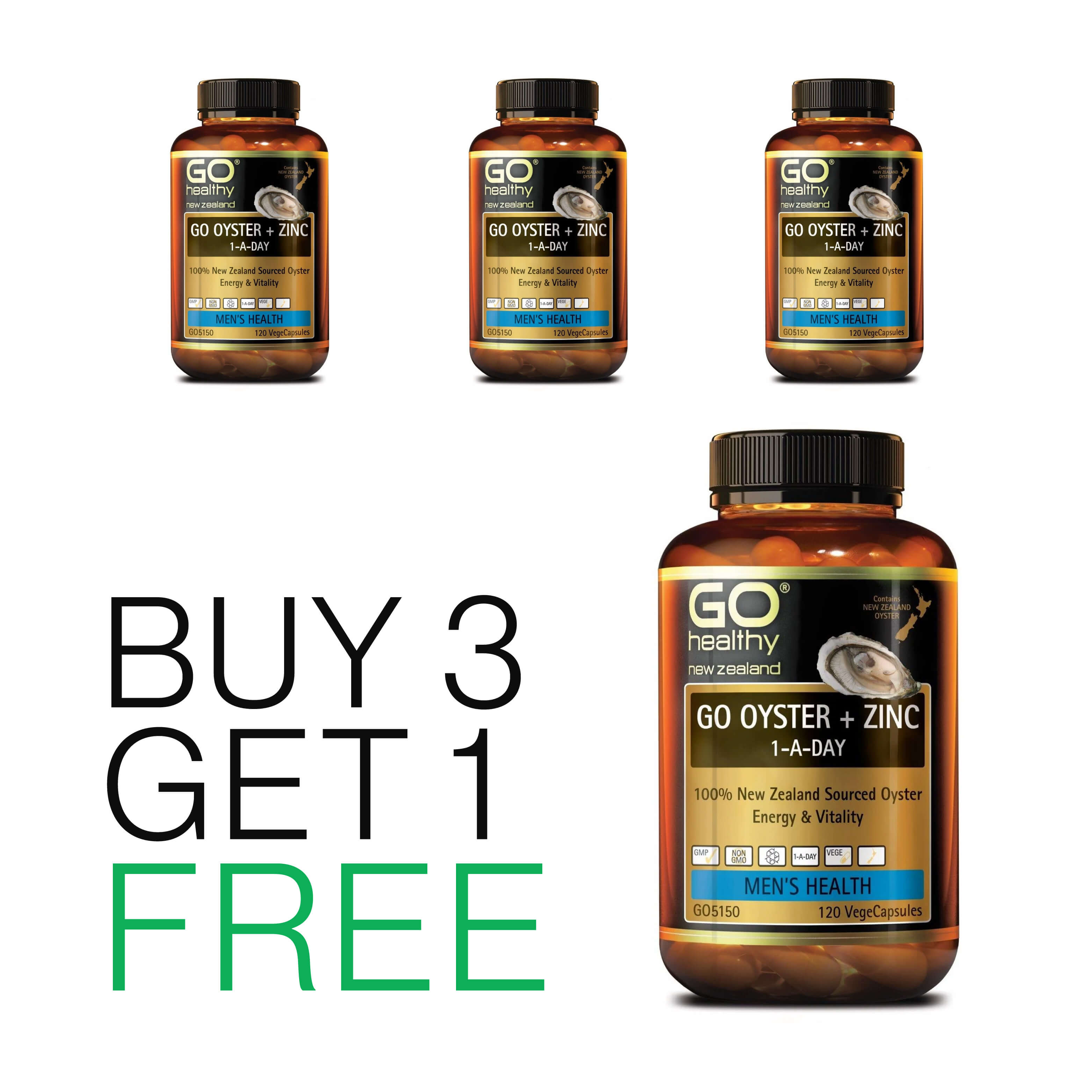 Buy 3 Get 1 Free - Go Healthy Oyster + Zinc 120 capsules