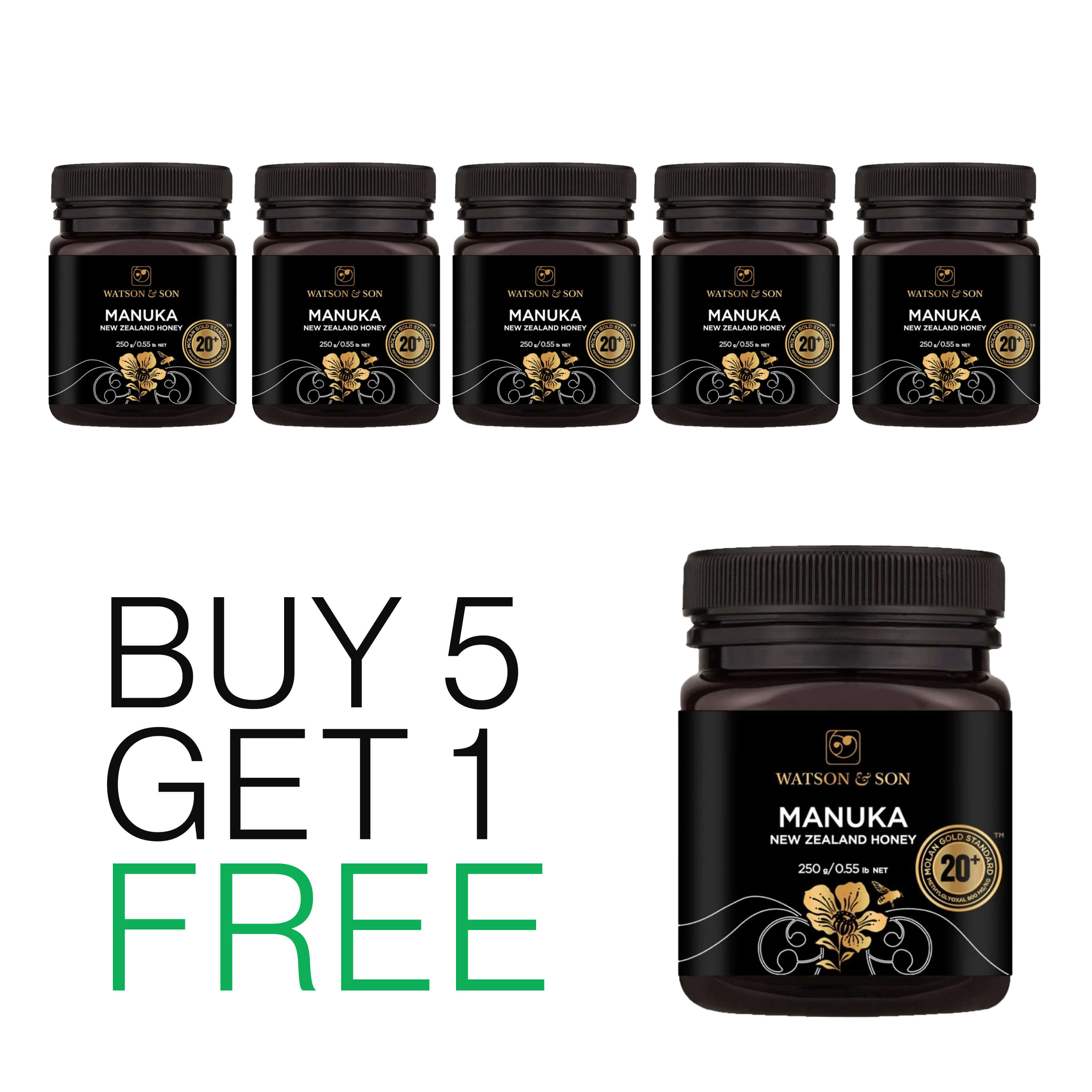 Buy 5 get 1 free - Watson & Son Manuka Honey MGS20+ 250g