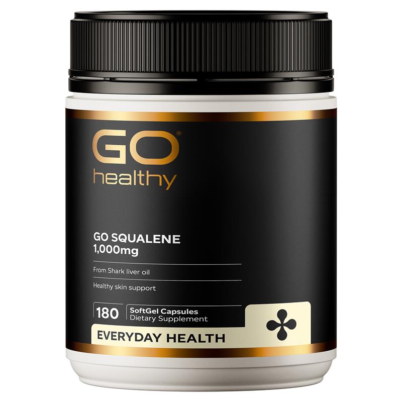 Supplement container labeled 'GO Healthy' with black, gold, and white design.