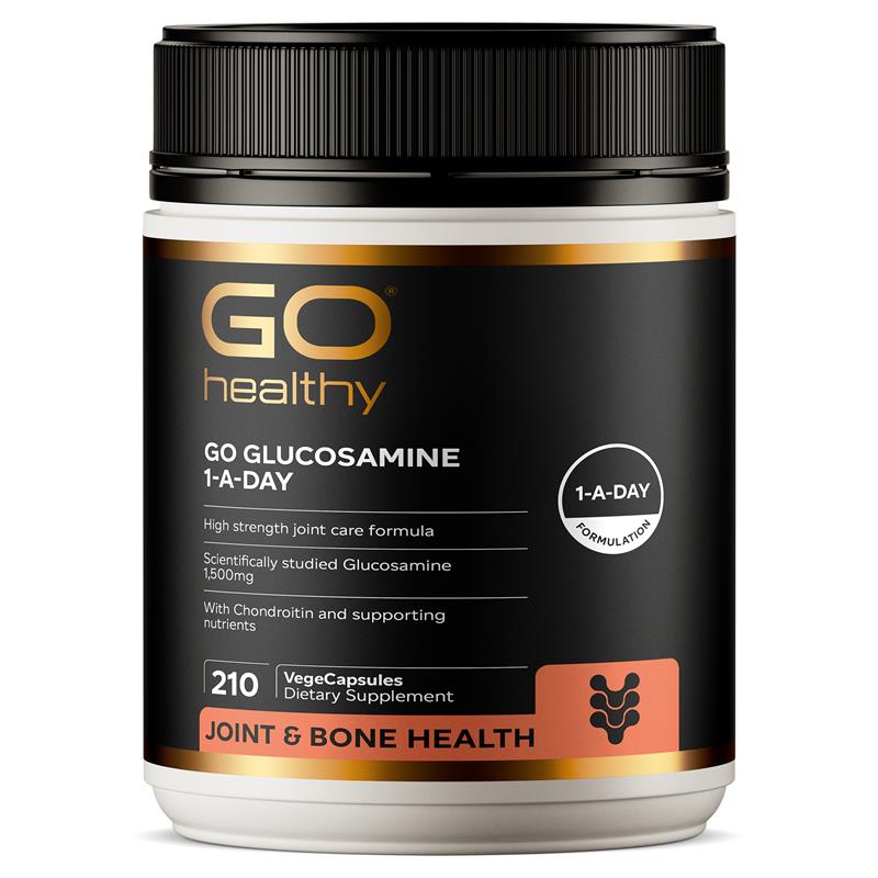GO Healthy Glucosamine supplement container on a white background