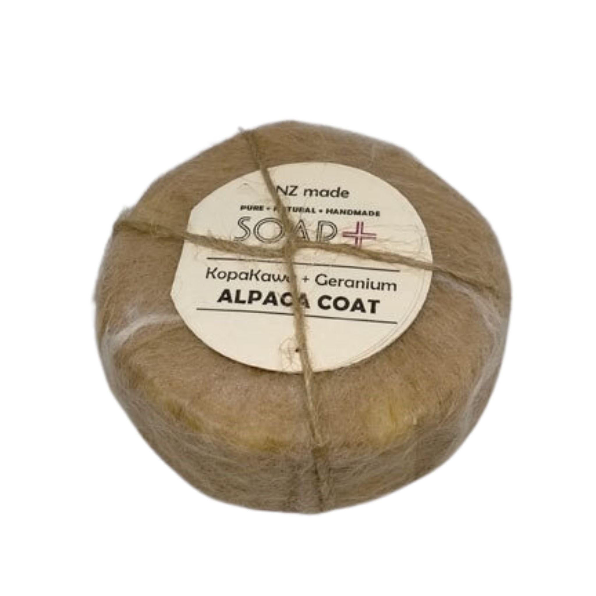 KopaKawa + Geranium Alpaca Coat  with a label on a white background