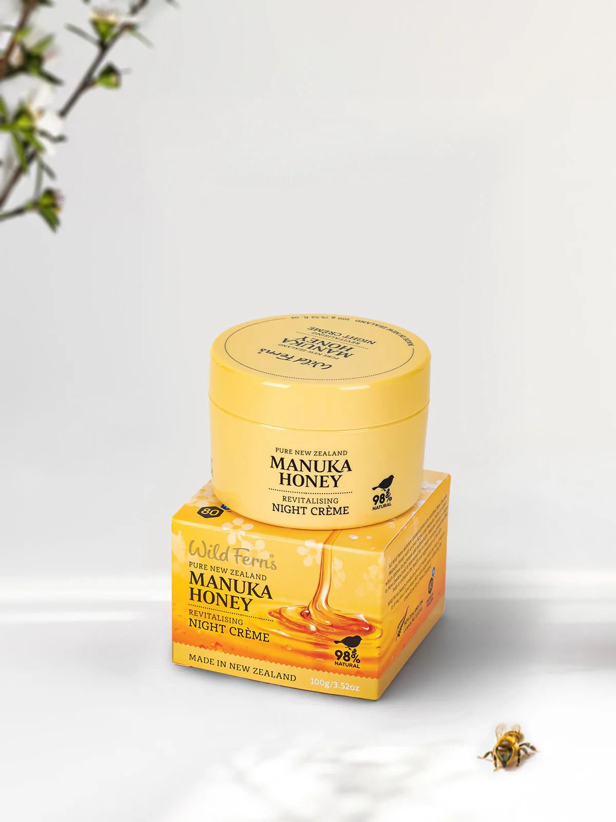 Manuka Honey Night Crème jar and packaging on a white background