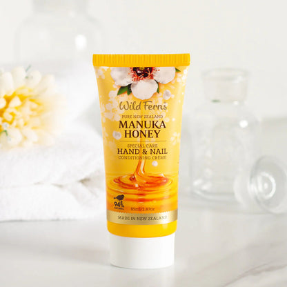 Tube of Wild Ferns Manuka Honey hand cream on a white background
