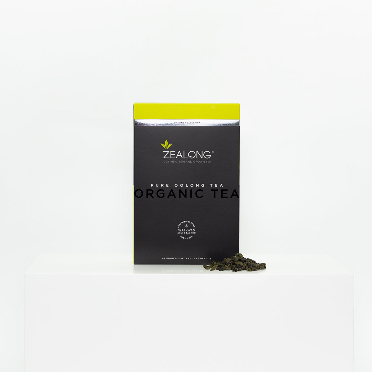 Zealong organic tea package on a white background