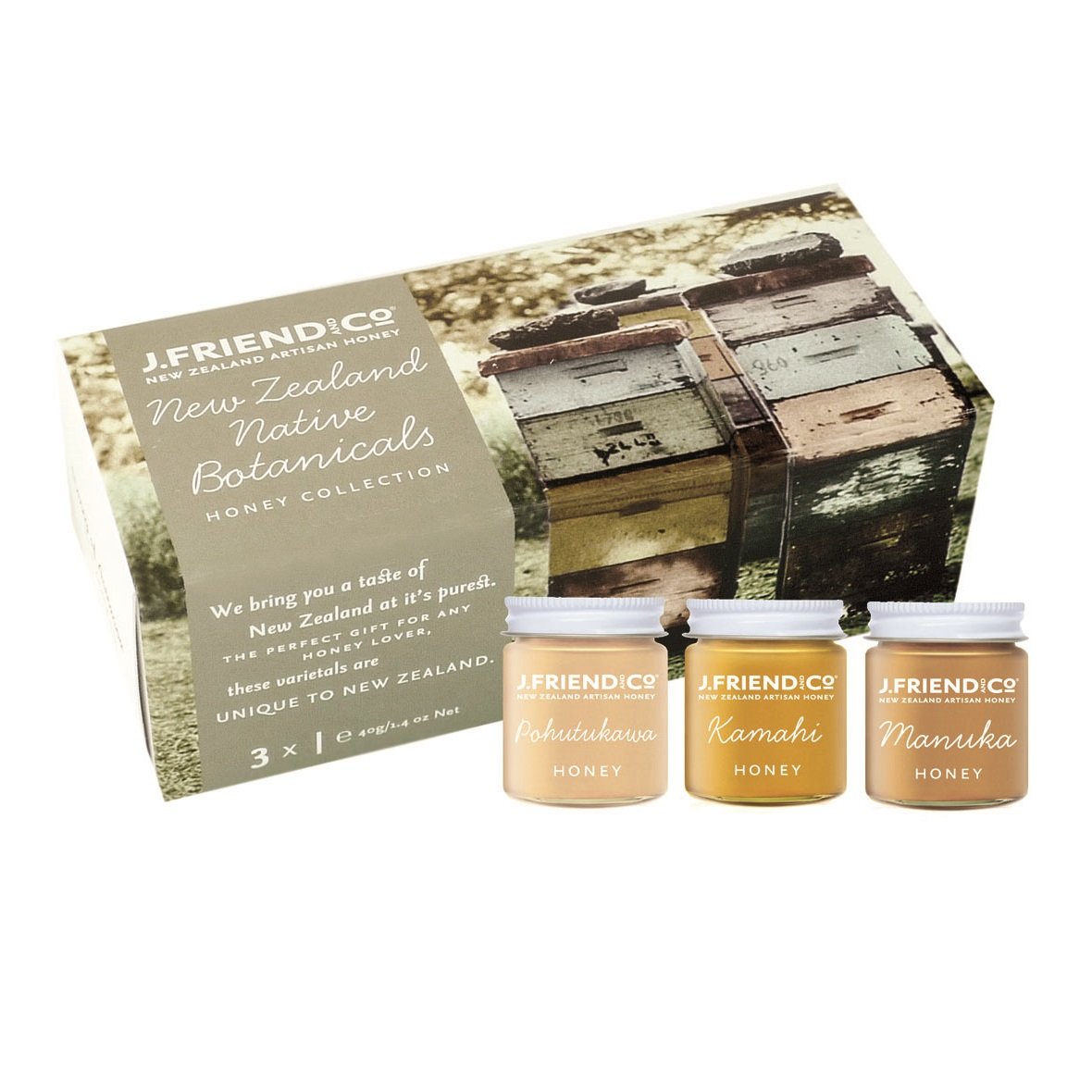 J. Friend & Co New Zealand Native Botanicals Honey collection Set 3 x 40g - Aotea Wellness