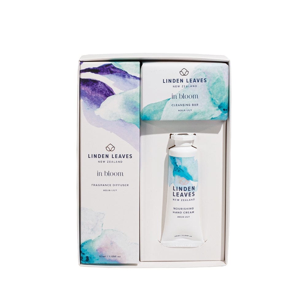Linden Leaves Aqua Lily Body & So Gift Set - Cleansing Bar, Diffuser, Function: Hand Creme, Gift Box - Aotea Wellness