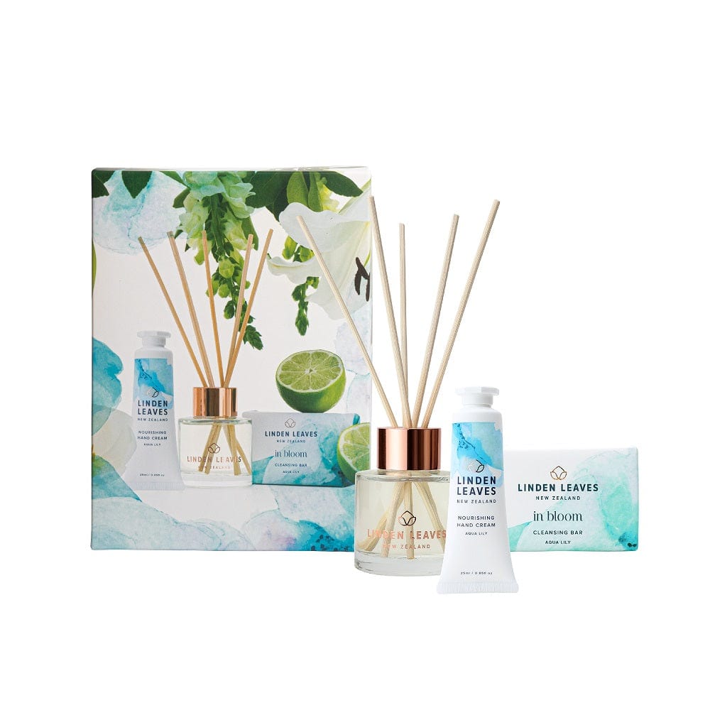 Linden Leaves Aqua Lily Body & So Gift Set - Cleansing Bar, Diffuser, Function: Hand Creme, Gift Box - Aotea Wellness