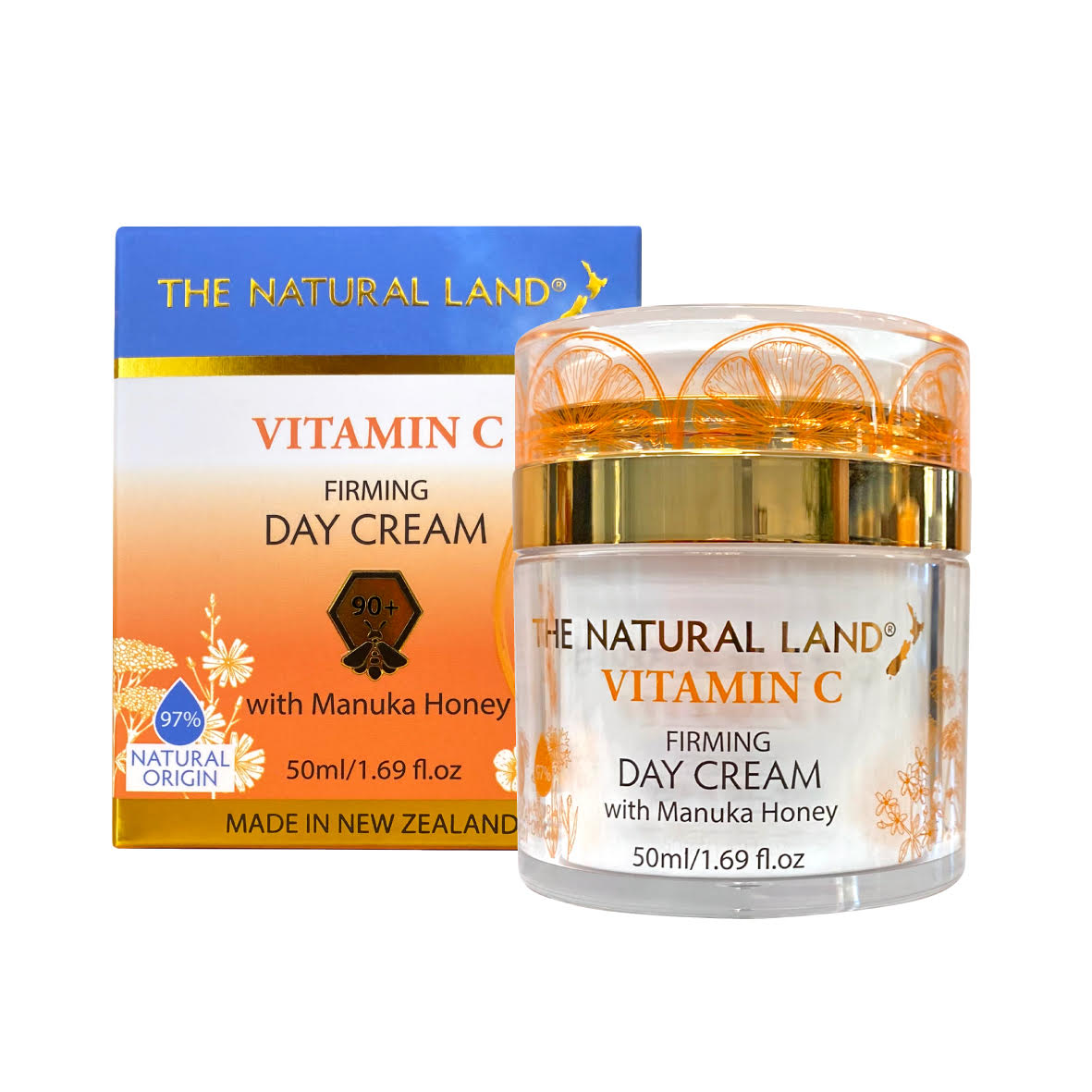 The Natural Land Vitamin C firming day cream with packaging on a white background