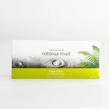 Sachet of Wild Fern Rotorua Mud face pack with fern graphic on a white background