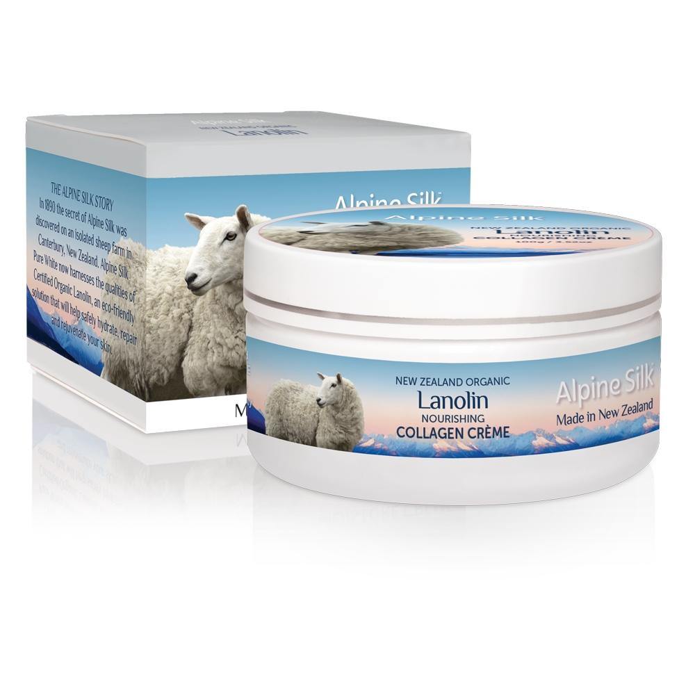 Alpine Silk Organic Lanolin Nourishing Collagen CrÇùme 100g - Ingredient: Collagen, Ingredient: Lanolin, Ingredient: Vitamin E, nz made, Price  $7-$50, Vender: Alpine Silk, Vendor  Alpine Silk - Aotea Wellness