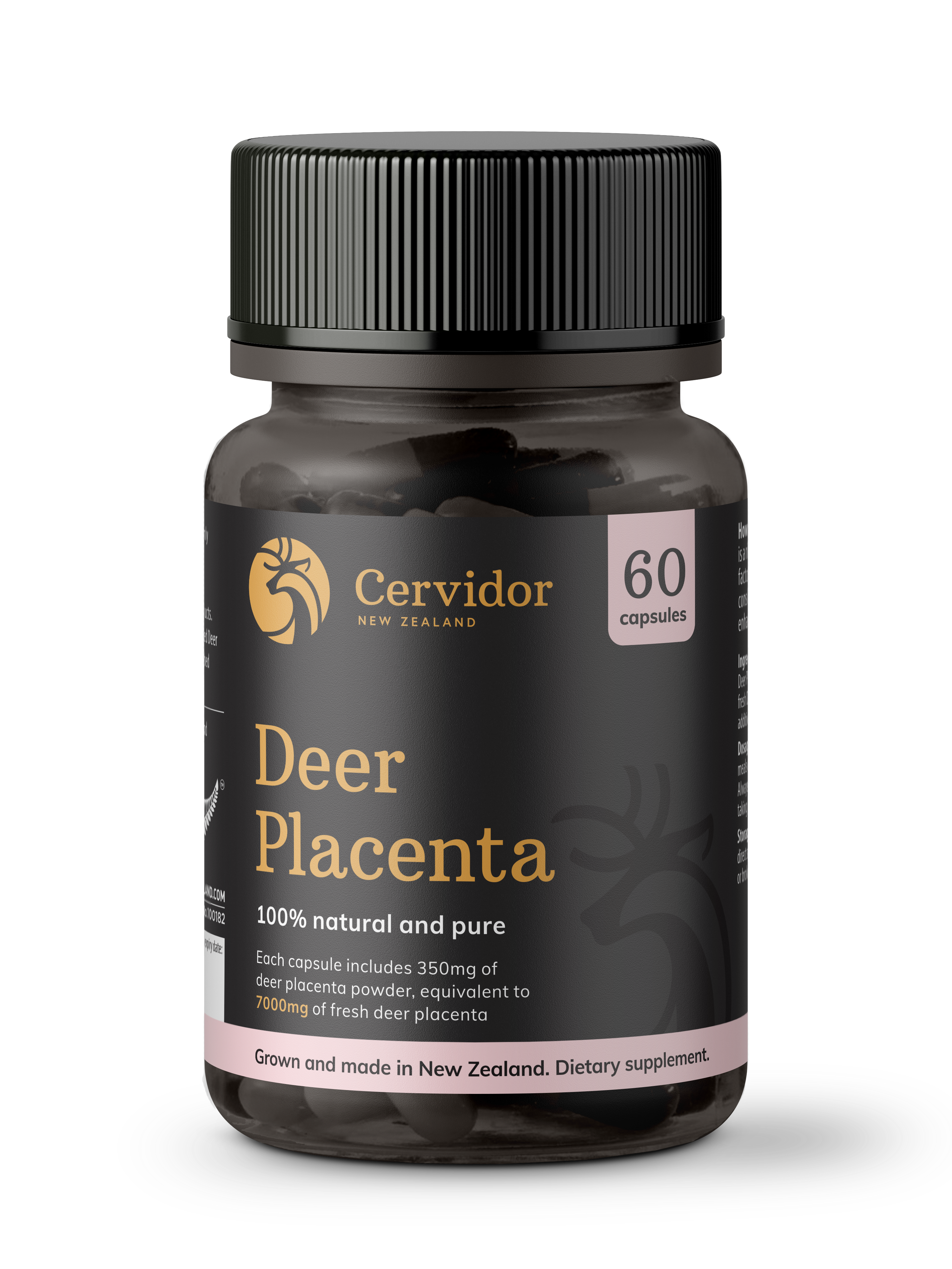 Cervidor Deer Placenta 7,000mg 60 Capsules - beauty supplements, Ingredient: Deer Placenta, new august 2020, nz made, Price  $50-$150, Vender: Cervidor, Vendor  Cervidor - Aotea Wellness