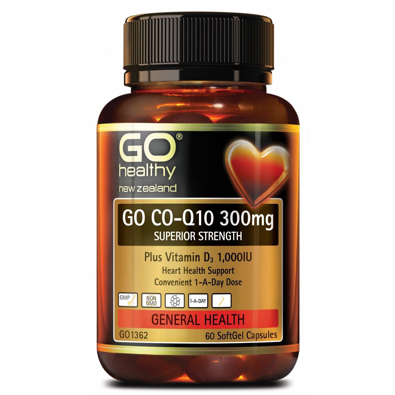 Buy 3 Get 1 Free - Go Healthy Co-Q10 300mg +VitD 1000IU 60 capsules - Function: Cholesterol Control, Function: Energy, Ingredient: Co enzyme Q10, nz made, Price  $150-$500, Specials, Vendor  Go Healthy - Aotea Wellness