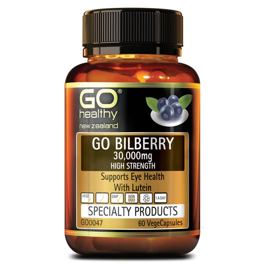 Go Healthy - Bilberry 30,000mg 60 vege capsules - eyes, health, Ingredient: Bilberry, nz made, Price  $50-$150, Vendor  Go Healthy - Aotea Wellness