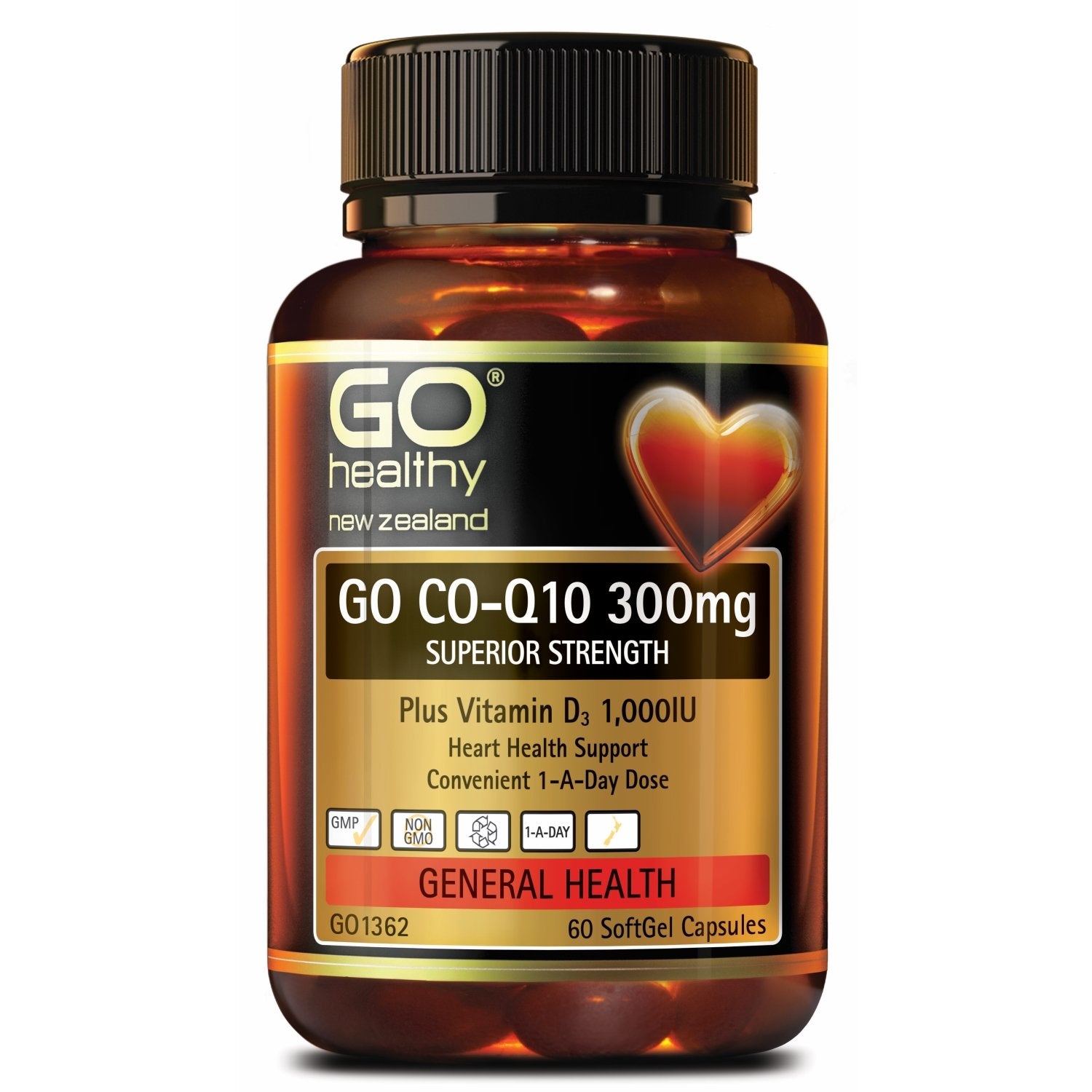 Go Healthy Co-Q10 300mg VitD 1000IU 60 caps - Function: Cholesterol Control, Function: Energy, Ingredient: Co enzyme Q10, nz made, Price  $50-$150, Vendor  Go Healthy - Aotea Wellness