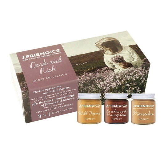 J. Friend & Co Dark & Rich Honey Set 3 x 40g - Ingredient: Honeydew, Ingredient: Manuka Honey, mothers day, nz made, Price  $7-$50, Vendor  J. Friend & Co. - Aotea Wellness