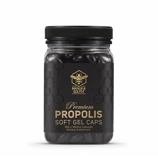 Manuka South Propolis 500mg 365 softgel capsules - bees, Immune Support, Ingredient: Propolis, nz made, Price  $50-$150, Propolis, Vendor  Manuka South - Aotea Wellness