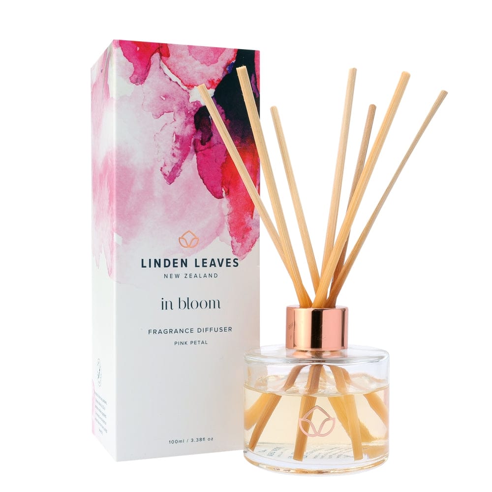 Linden Leaves in Bloom fragrance diffuser pink petal on white background